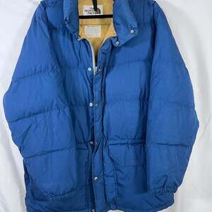 Vintage 70s The North Face Blue Goose Down Puffer Jacket Brown Label